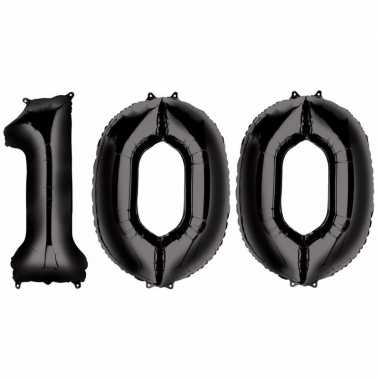 100 jaar zwarte folie ballonnen 88 cm leeftijd/cijfer