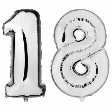 18 jaar zilveren folie ballonnen 88 cm leeftijd/cijfer