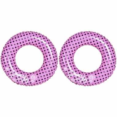 2x stuks opblaasbare zwembad banden/ringen roze 90 cm