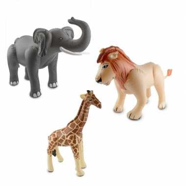 3x opblaasbare dieren olifant leeuw en giraffe