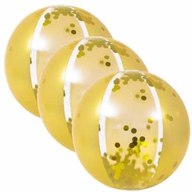 3x stuks opblaasbare zwembad strandballen goud van 50 cm