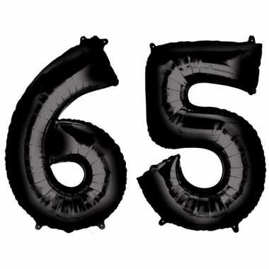 65 jaar zwarte folie ballonnen 88 cm leeftijd/cijfer