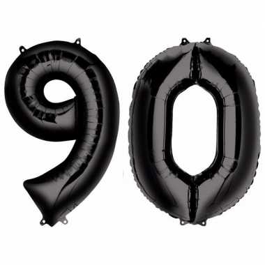 90 jaar zwarte folie ballonnen 88 cm leeftijd/cijfer