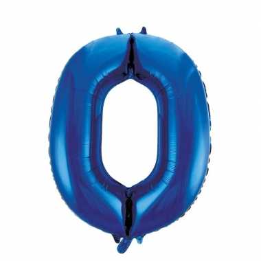 Cijfer 0 folie ballon blauw van 86 cm