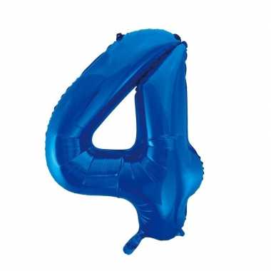 Cijfer 4 folie ballon blauw van 86 cm