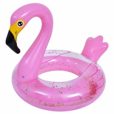 Opblaasbare zwemring/zwemband dieren roze flamingo 115 x 110 cm