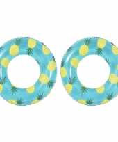 2x stuks opblaasbare zwembad banden ringen ananas 90 cm