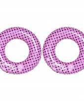 2x stuks opblaasbare zwembad banden ringen roze 90 cm