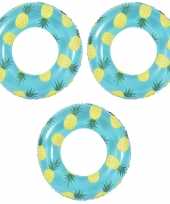 3x stuks opblaasbare zwembad banden ringen ananas 90 cm