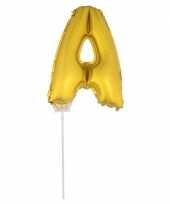 Gouden opblaas letter ballon a op stokje 41 cm