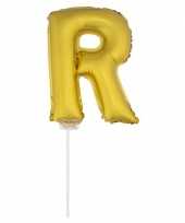 Gouden opblaas letter ballon r op stokje 41 cm
