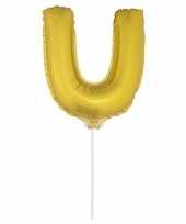 Gouden opblaas letter ballon u op stokje 41 cm
