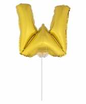 Gouden opblaas letter ballon w op stokje 41 cm