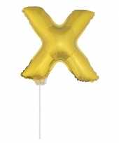 Gouden opblaas letter ballon x op stokje 41 cm