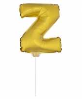 Gouden opblaas letter ballon z op stokje 41 cm
