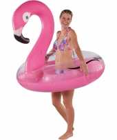 Roze flamingo opblaasbare zwemband zwemring met veren 120 cm kids speelgoed