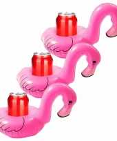 Set van 4x stuks opblaasbare drankhouders flamingo 34 cm